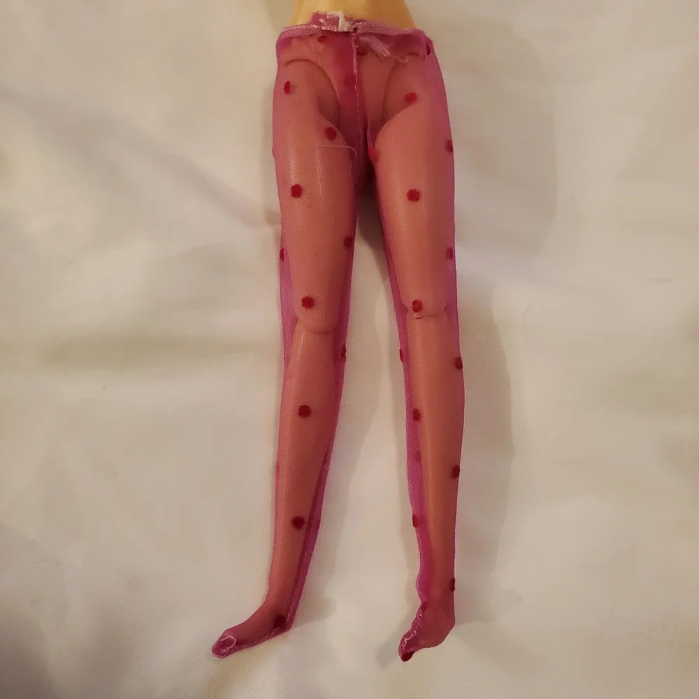 Pink Mesh Polka Dot Doll Tights Sheer Red Flocked Stockings for 11.5 Inch Dolls